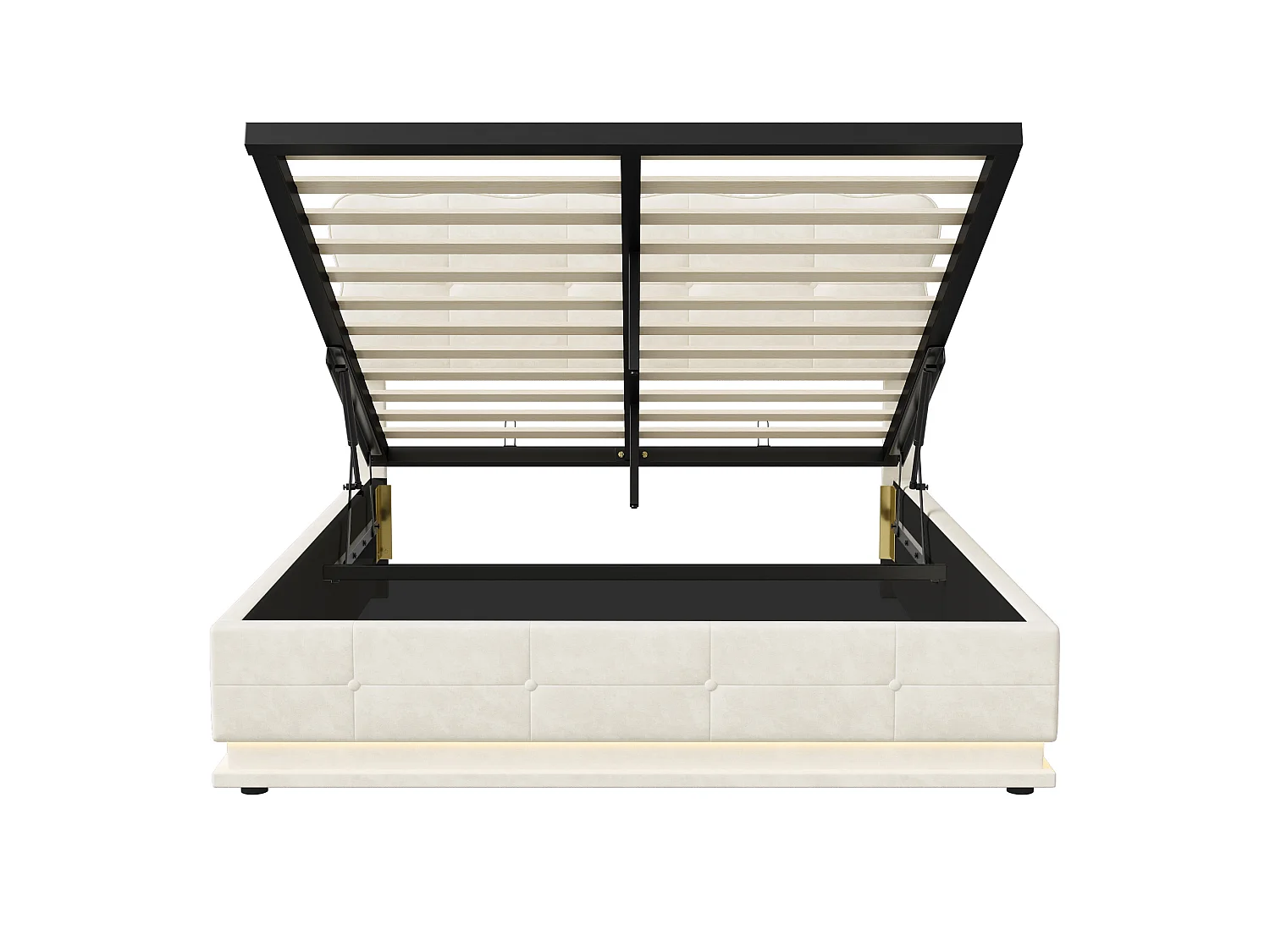 Lit coffre 140x200 cm avec rangement, lit double avec LED, lit adulte avec sommier, lit capitonné velours, Beige
