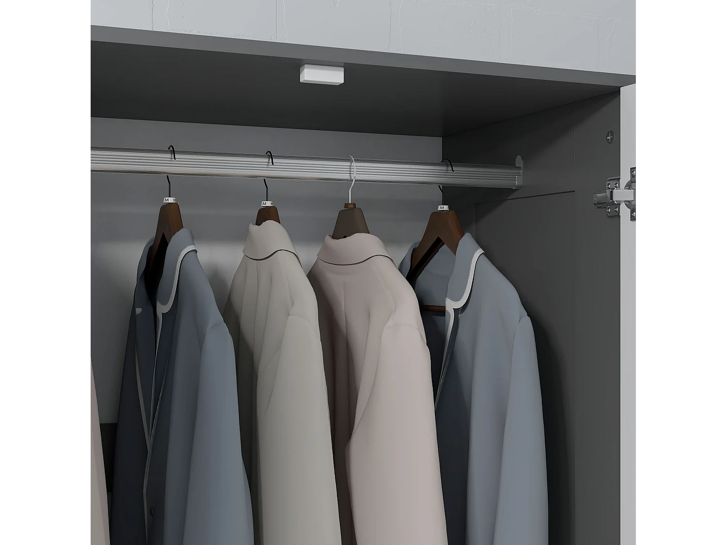 Armoire de chambre 2 portes - penderie, 3 tiroirs - 5 poignées modernes alliage alu - blanc gris