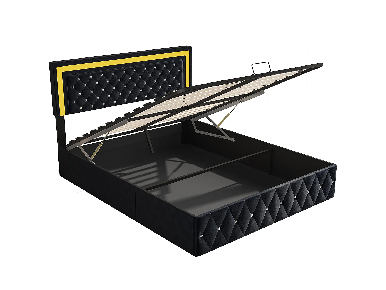 Lit coffre 160x200 cm, Lit double rembourré avec LED, tête de lit réglable, avec rangement, lit pour adultes adolescents avec sommier à lattes, Velours Gris