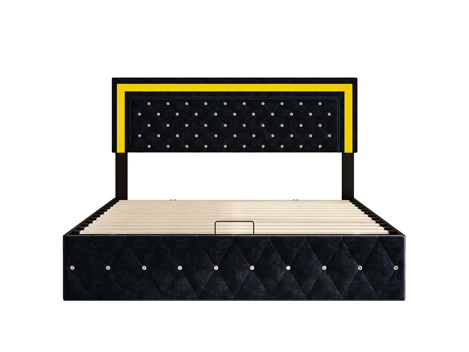Lit coffre 160x200 cm, Lit double rembourré avec LED, tête de lit réglable, avec rangement, lit pour adultes adolescents avec sommier à lattes, Velours Gris