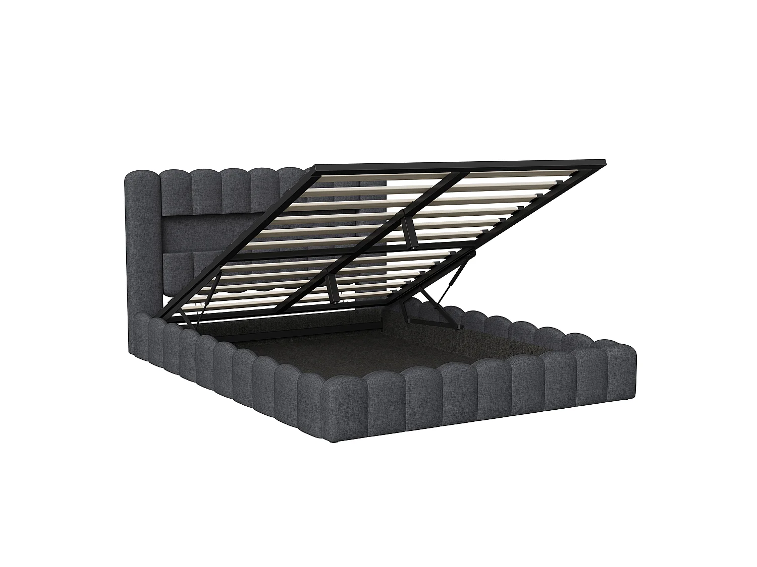 Lit Coffre 140x200 cm, lit rembourré avec espace de rangement, lit double avec LED et USB, lit pour adults et Ados avec sommier à lattes, Lin Gris foncé