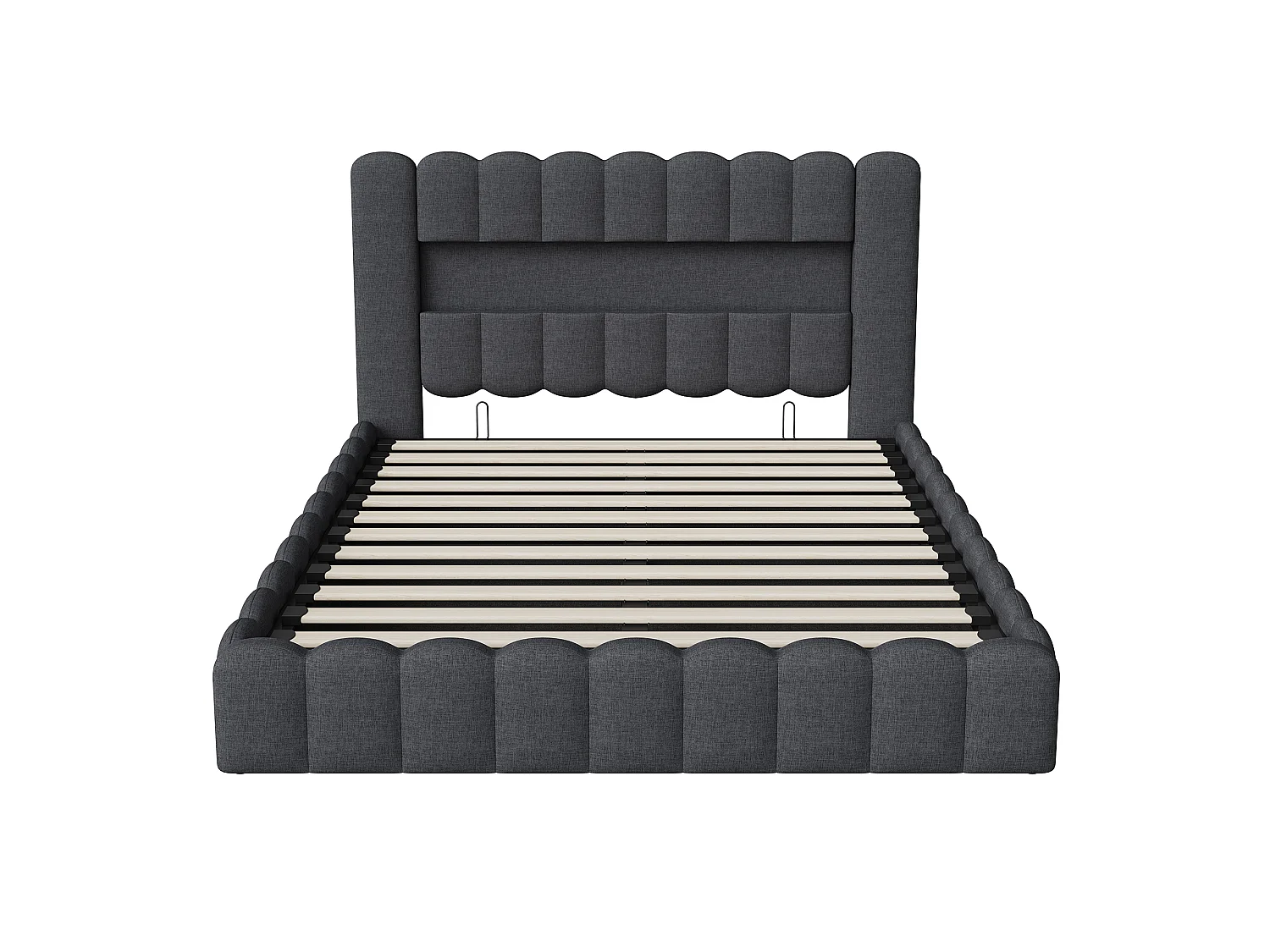 Lit Coffre 140x200 cm, lit rembourré avec espace de rangement, lit double avec LED et USB, lit pour adults et Ados avec sommier à lattes, Lin Gris foncé