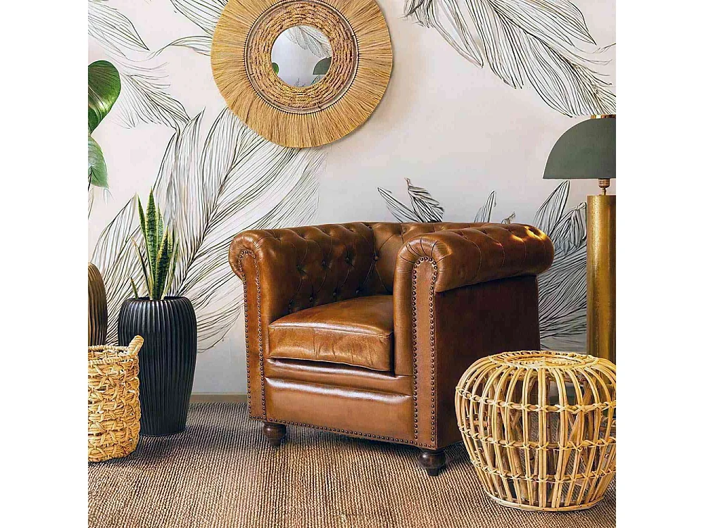 Miroir en raphia et jute 77 cm