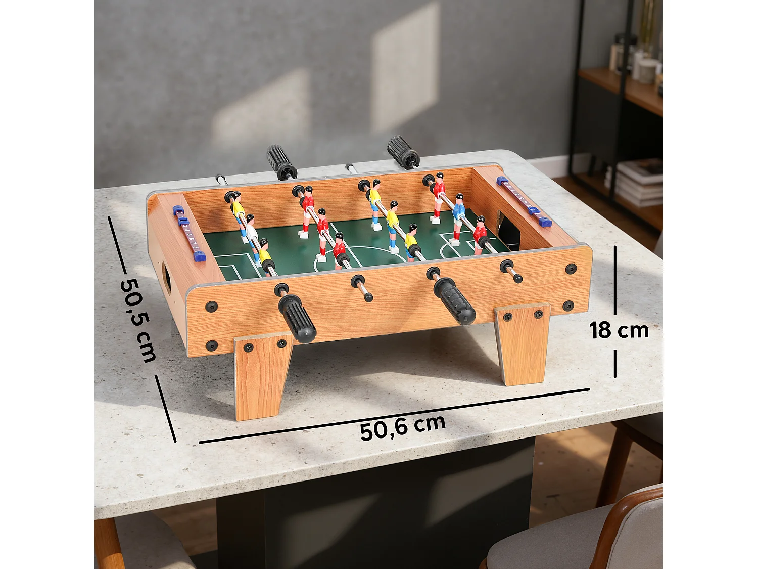 Mini babyfoot de table tableaux de score 2 balles dim. 50x50x18cm