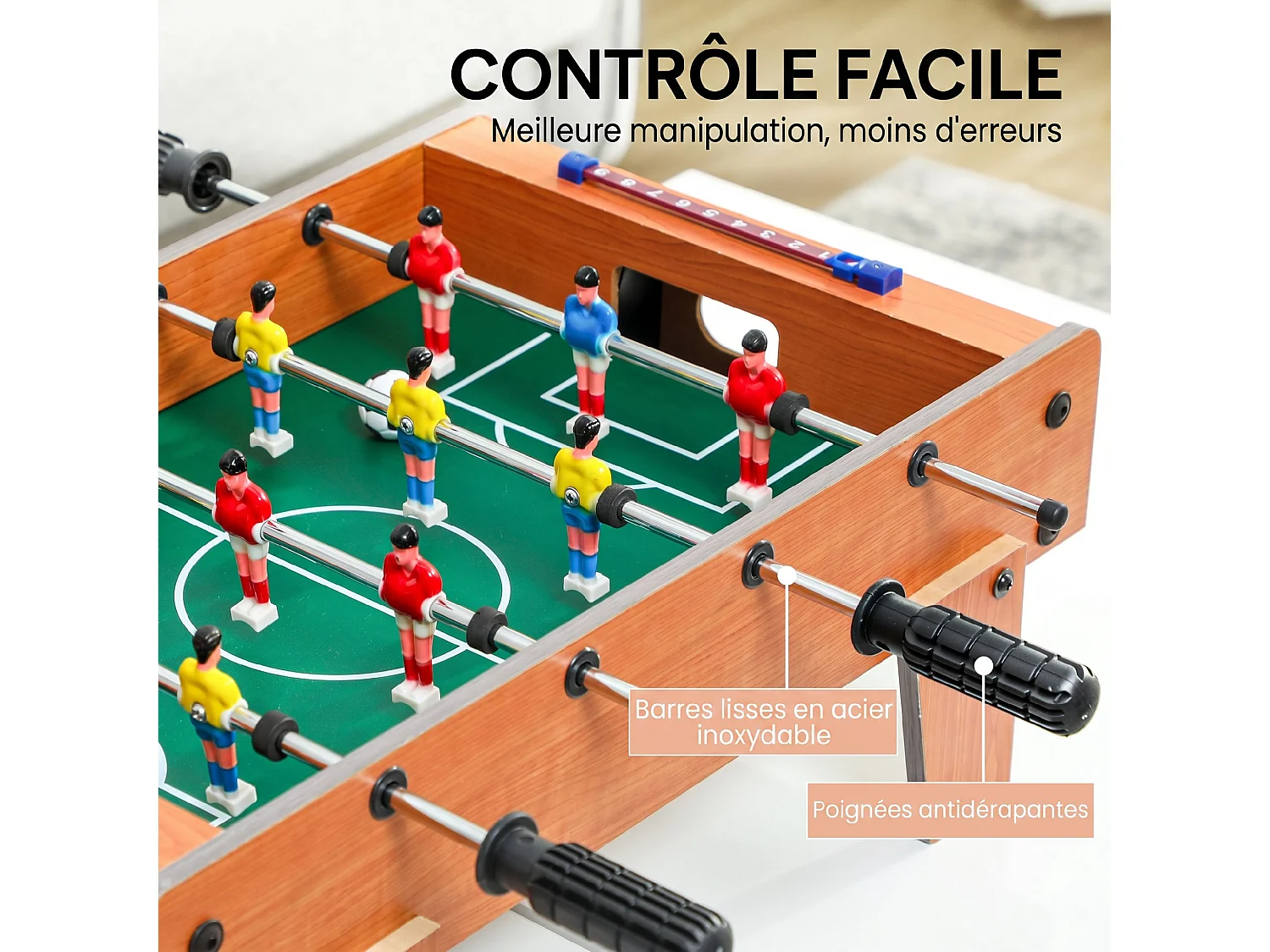 Mini babyfoot de table tableaux de score 2 balles dim. 50x50x18cm