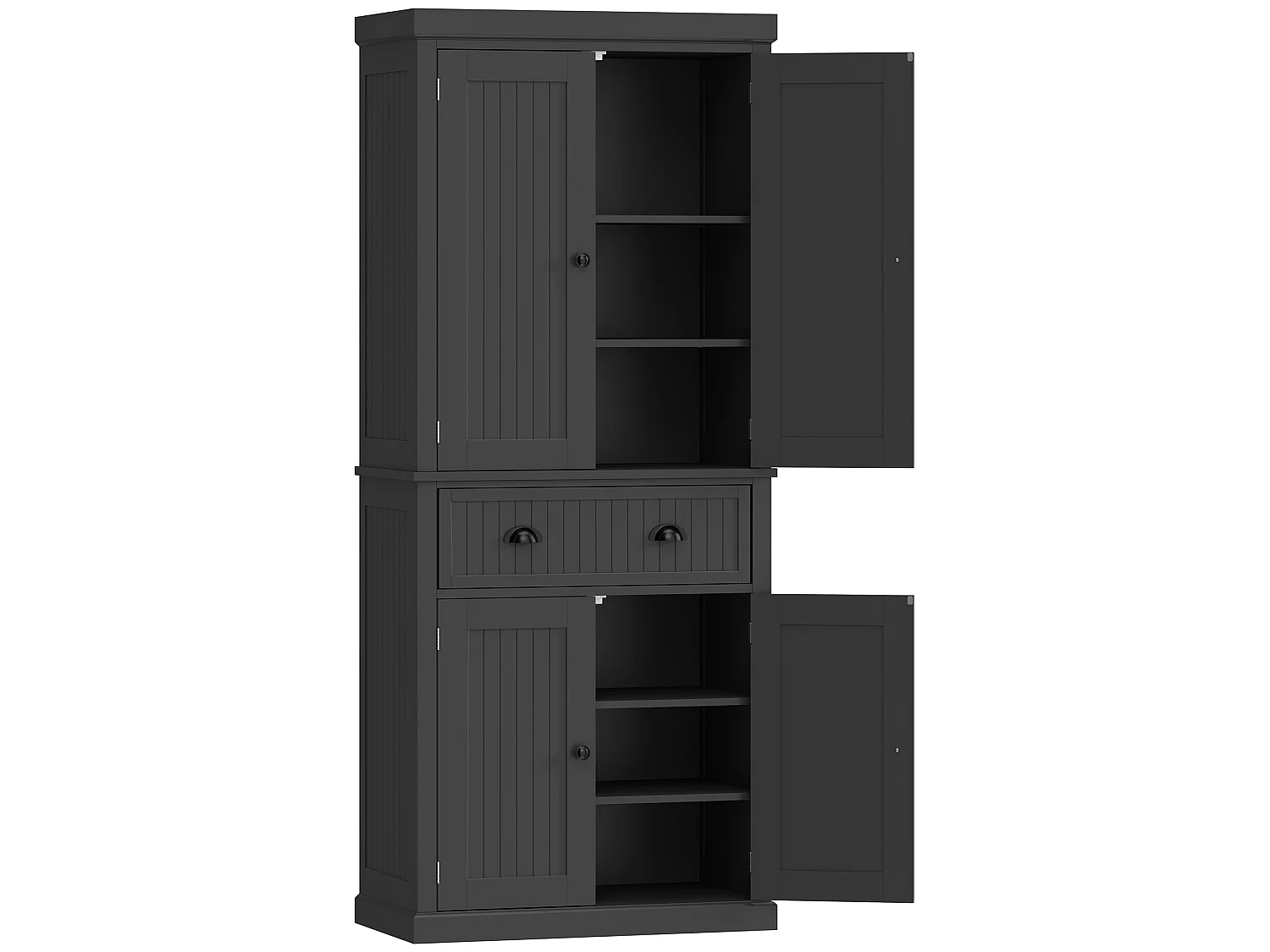 Buffet haut multi-rangement - 4 portes, grand tiroir - dim. 76L x 40l x 183H cm - noir
