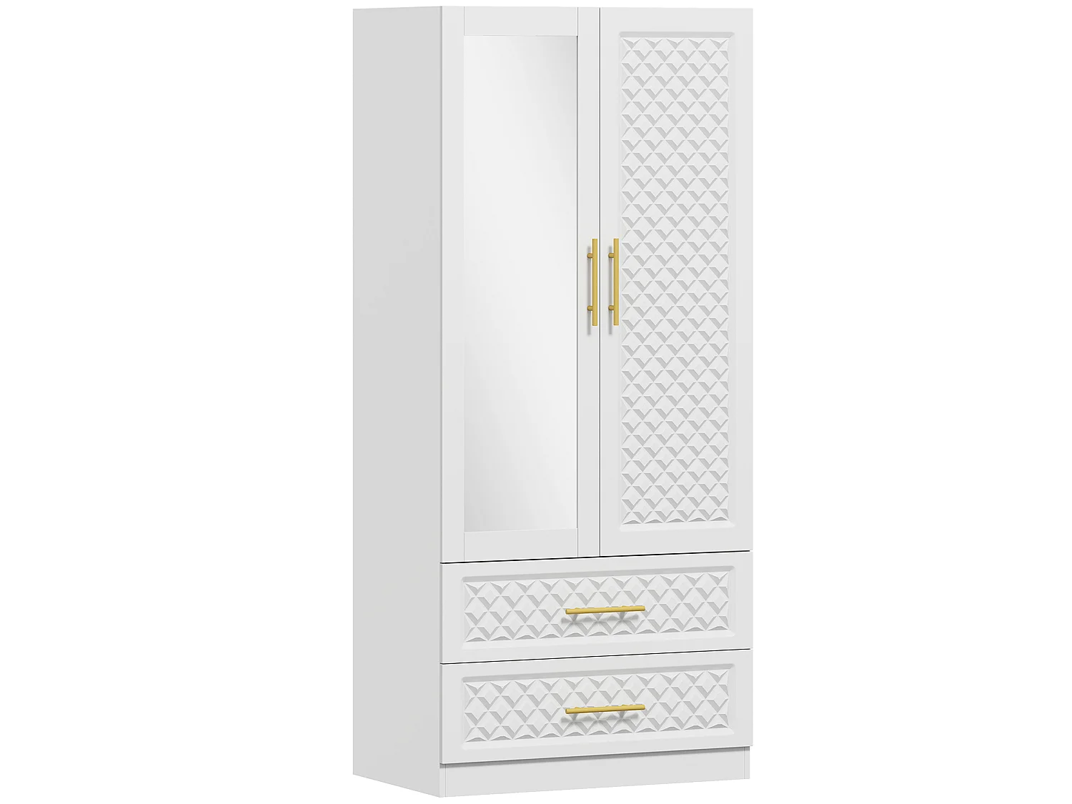 Armoire de chambre design façades porte tiroirs texturées poignées dorées miroir