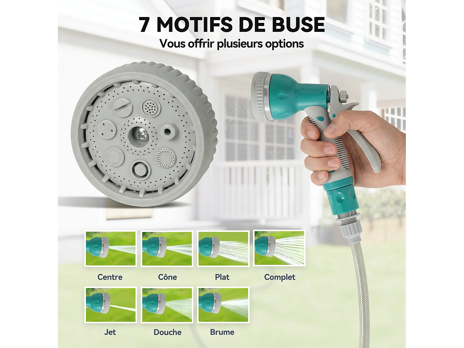 Enrouleur mural tuyau arrosage - dévidoir  - 10 + 1 m, 7 modes - 28x14x34cm - vert