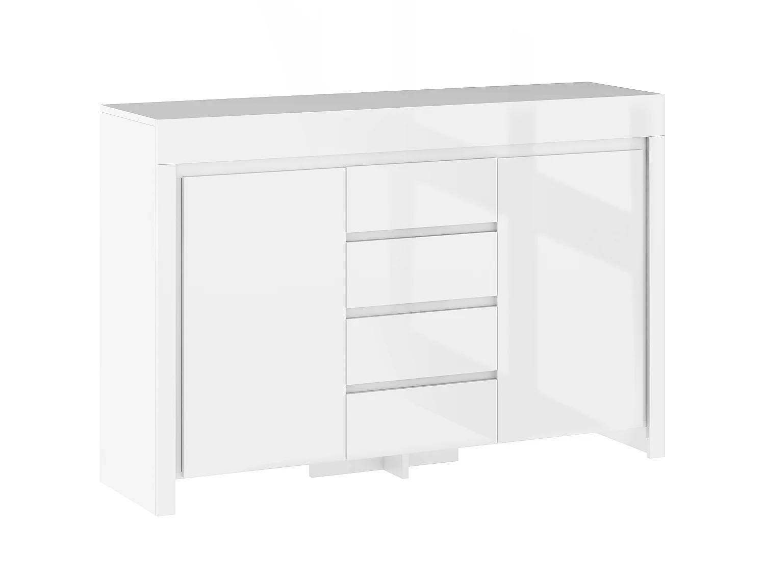 Buffet design blanc laqué LED 4 tiroirs 2 portes 2 étagères dim. 120 x 34 x 80 cm