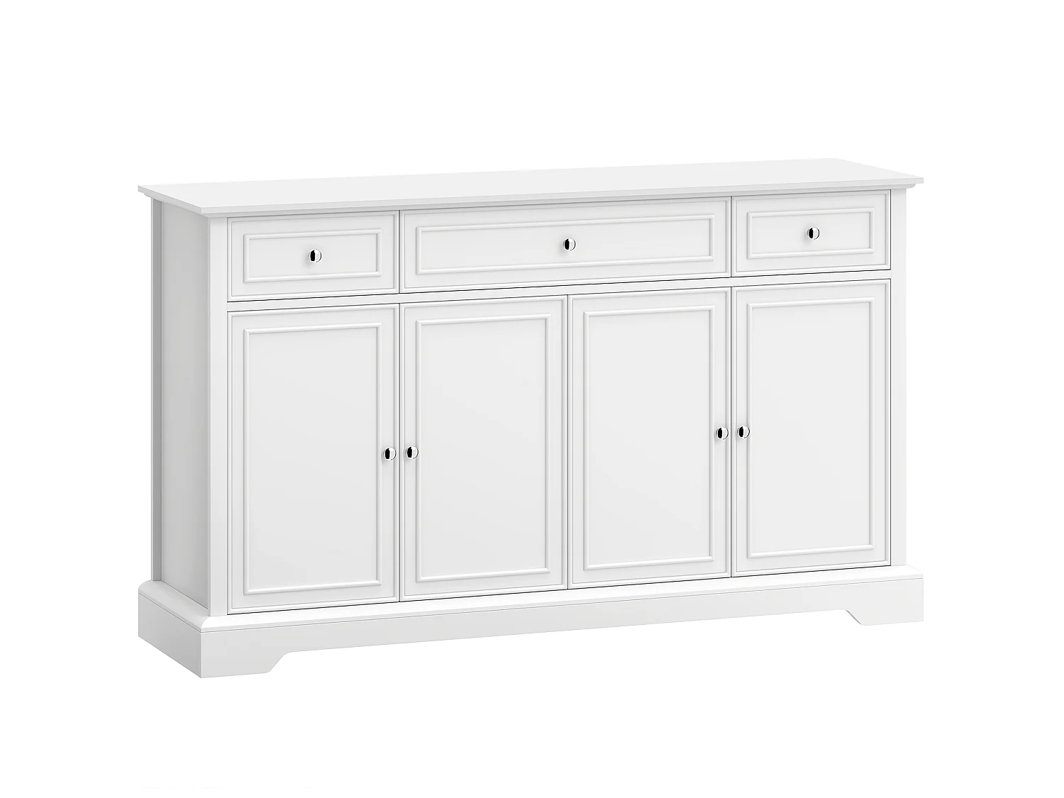 Buffet style classique chic 4 portes 3 tiroirs 2 étagères blanc