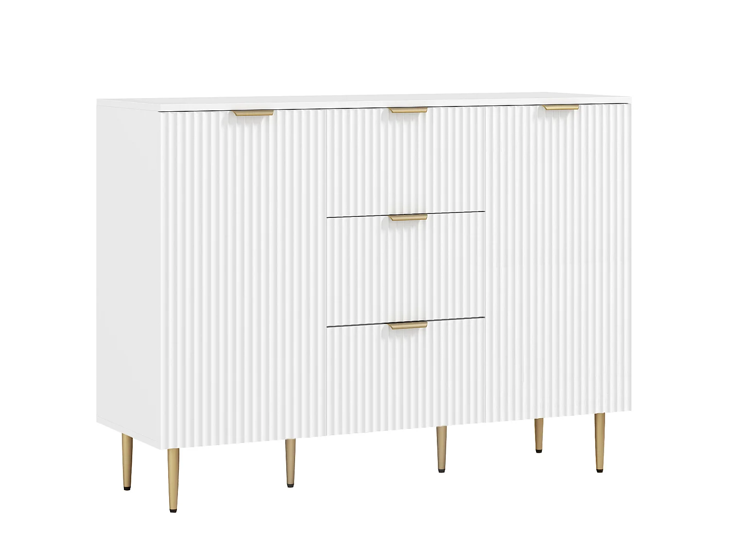 Buffet enfilade 2 portes 2 étagères 3 tiroirs - dim. 120 x 40 x 90 cm - métal doré blanc