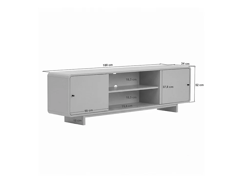 Dima - Meuble tv 2 portes aux bords arrondis en bois L180cm - Bois clair