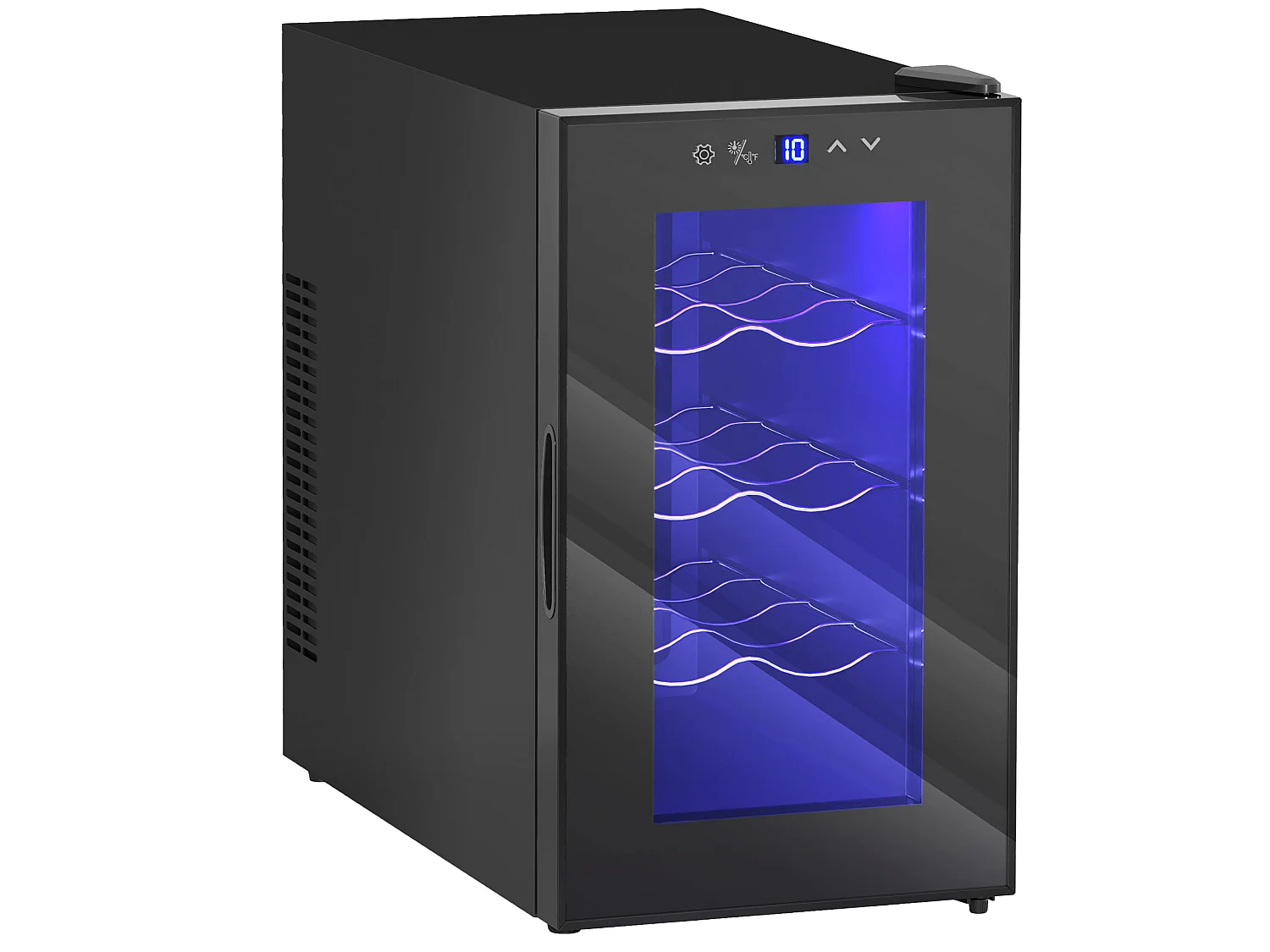 Cave à vin 8 bouteilles 21L éclairage LED acier et verre trempé noir