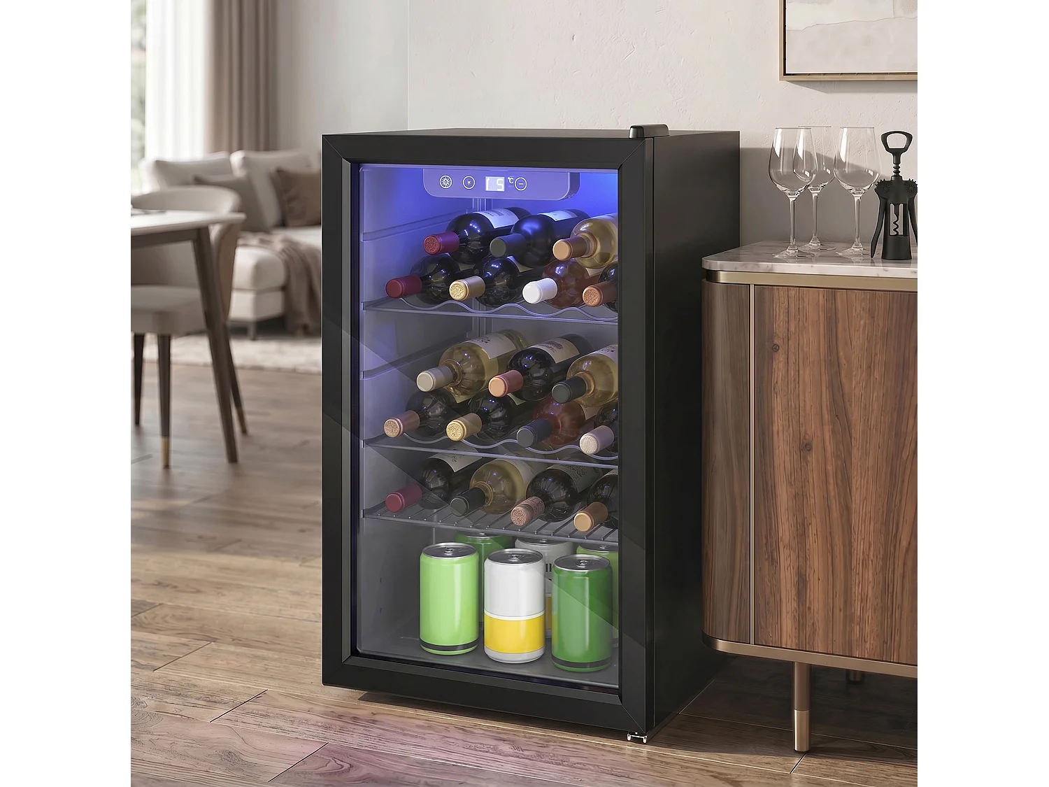 Cave à vin  24 bouteilles réglable 4-16°C porte réversible acier verre trempé noir