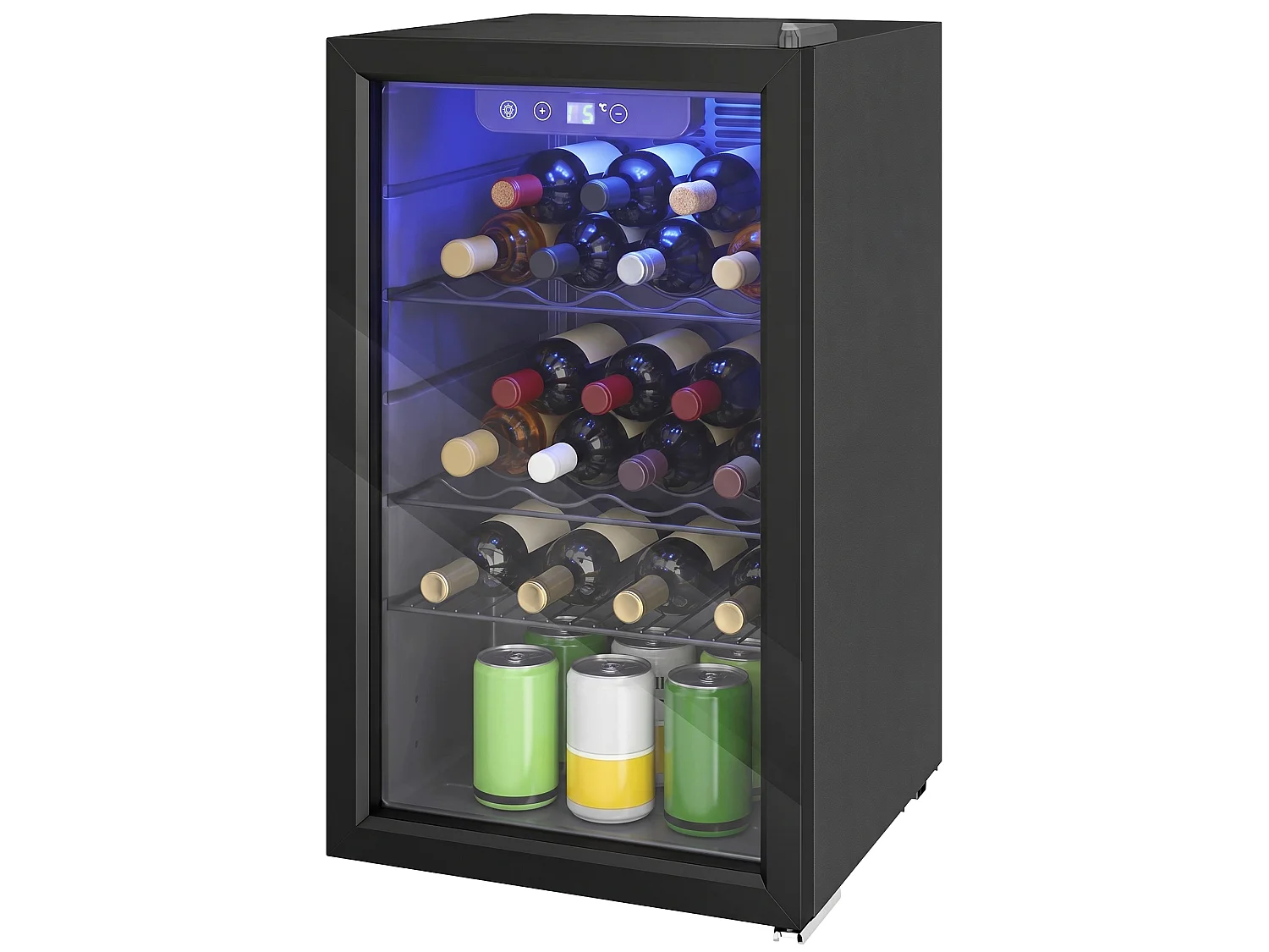 Cave à vin  24 bouteilles réglable 4-16°C porte réversible acier verre trempé noir