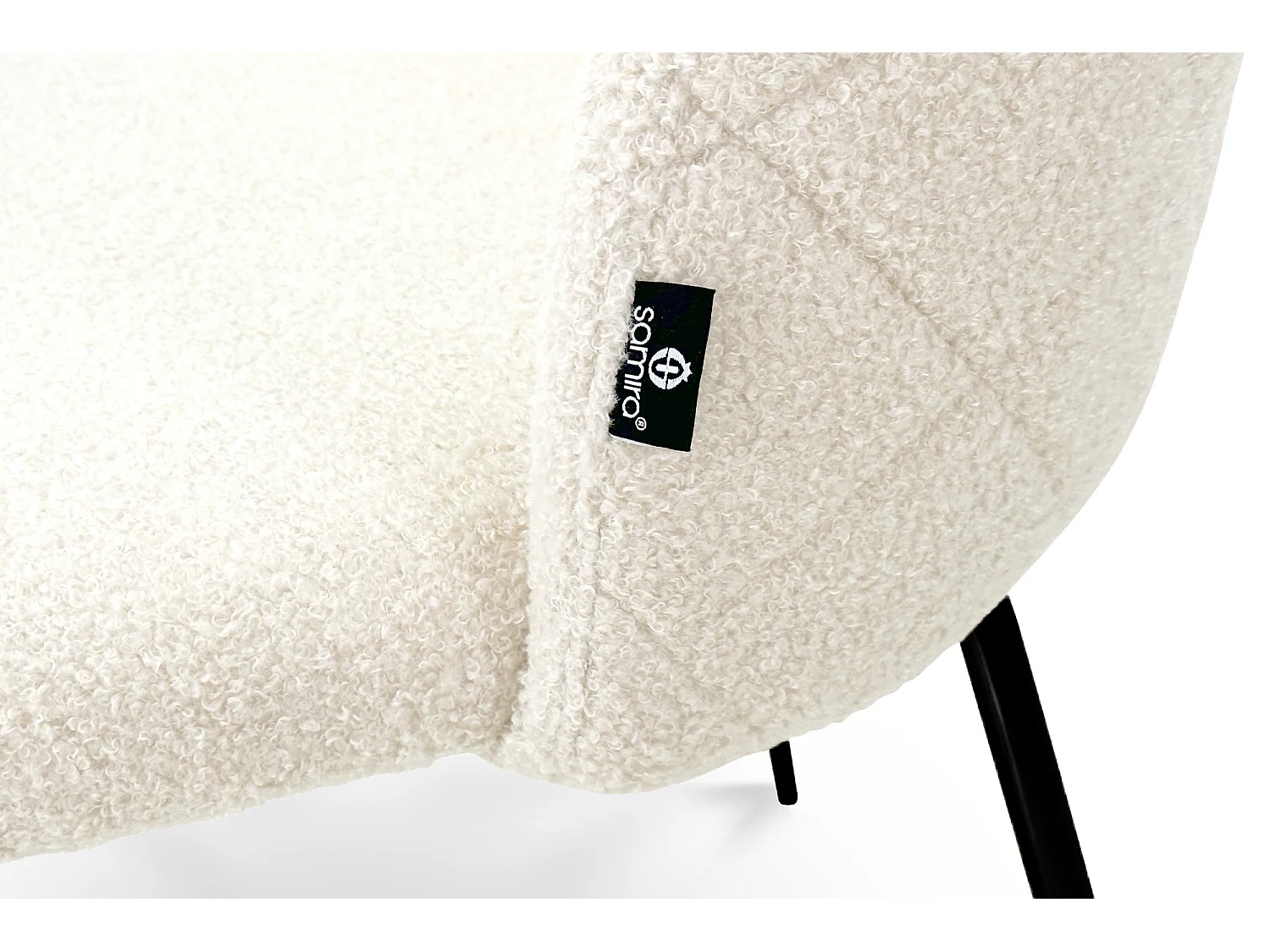 Sedia da pranzo imbottita in tessuto bouclè bianco avorio piede metallo nero - Nicole (2pz)
