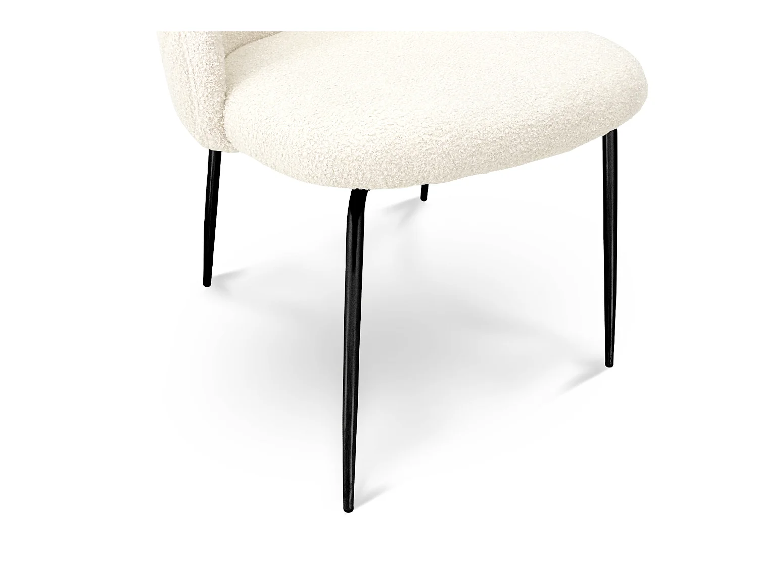 Sedia da pranzo imbottita in tessuto bouclè bianco avorio piede metallo nero - Nicole (2pz)