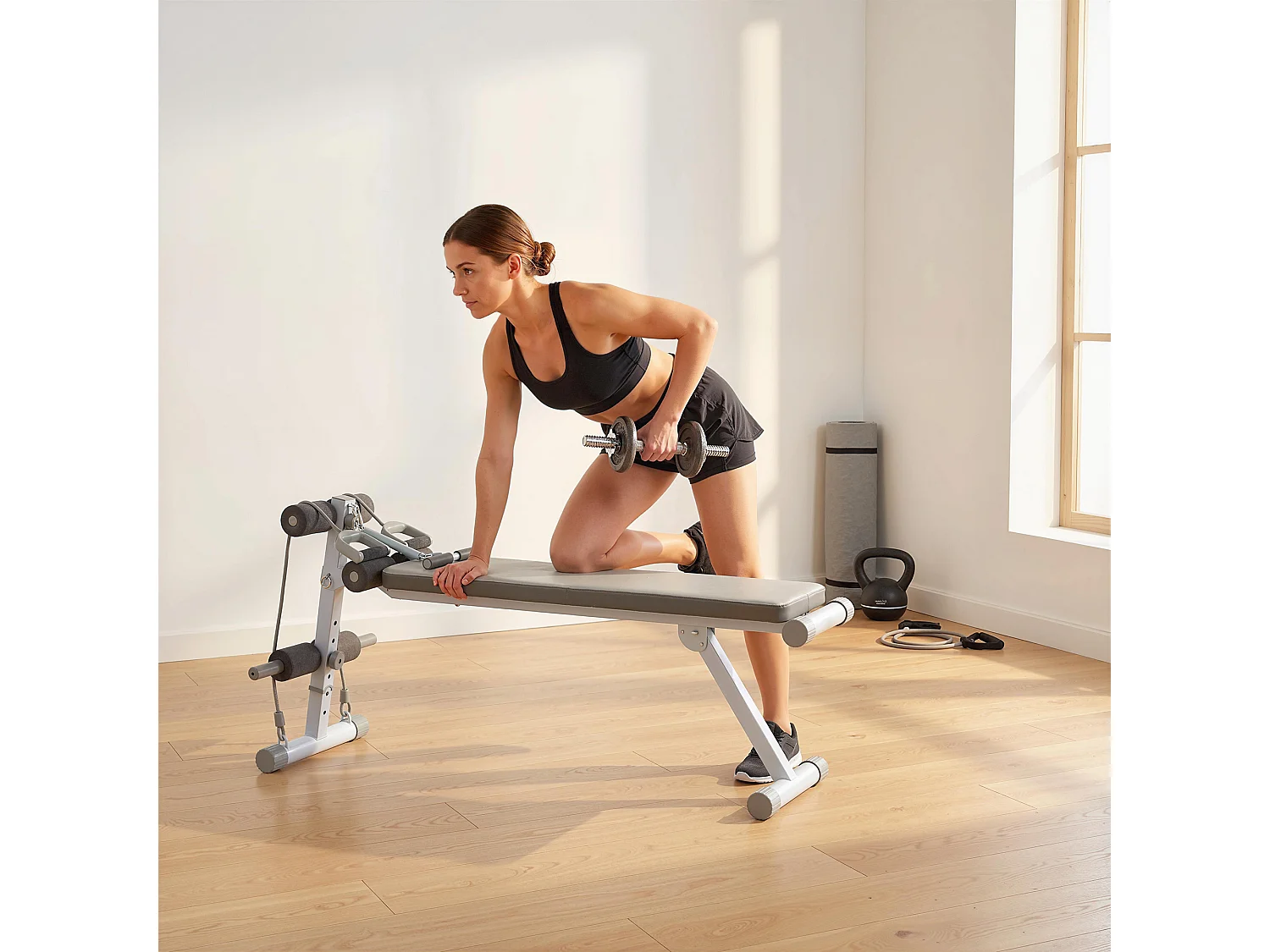 Banc de Musculation Réglable avec Siège à 3 Niveaux Acier blanc gris