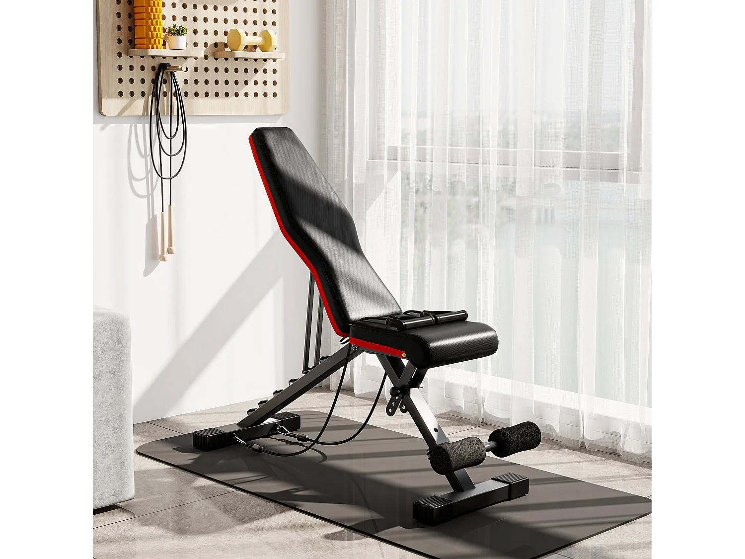 Banc de musculation pliable réglable 2 bandes de résistance incluses max. 120Kg