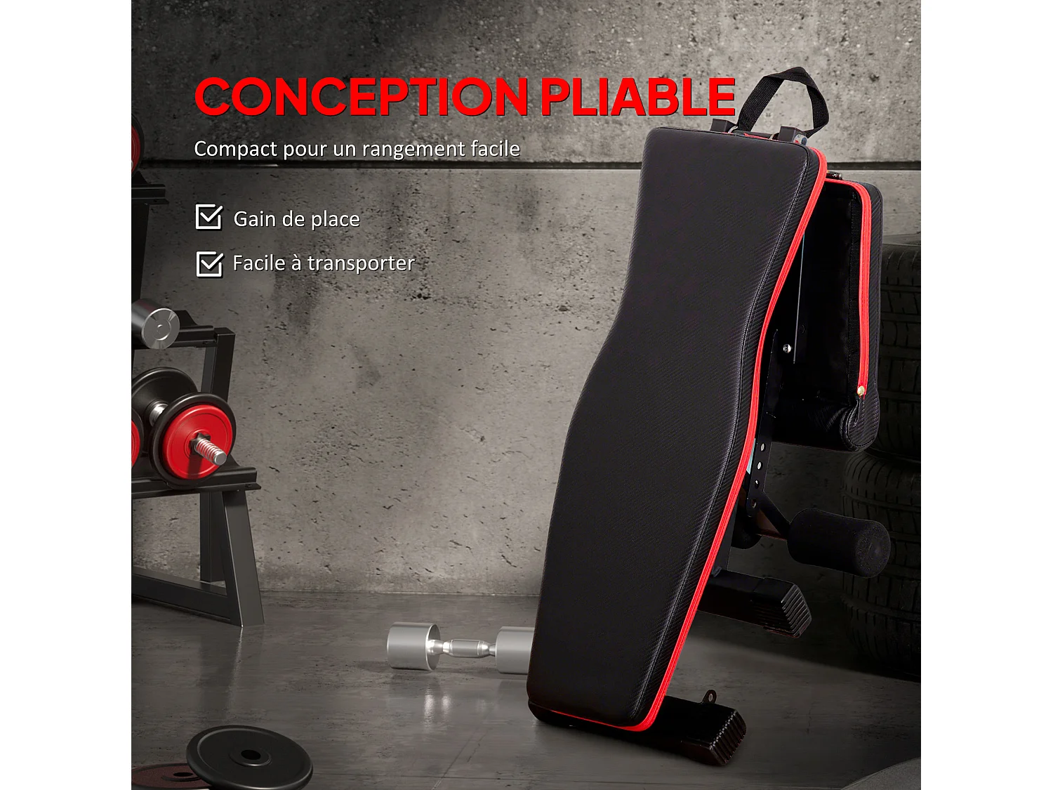 Banc de musculation pliable réglable 2 bandes de résistance incluses max. 120Kg