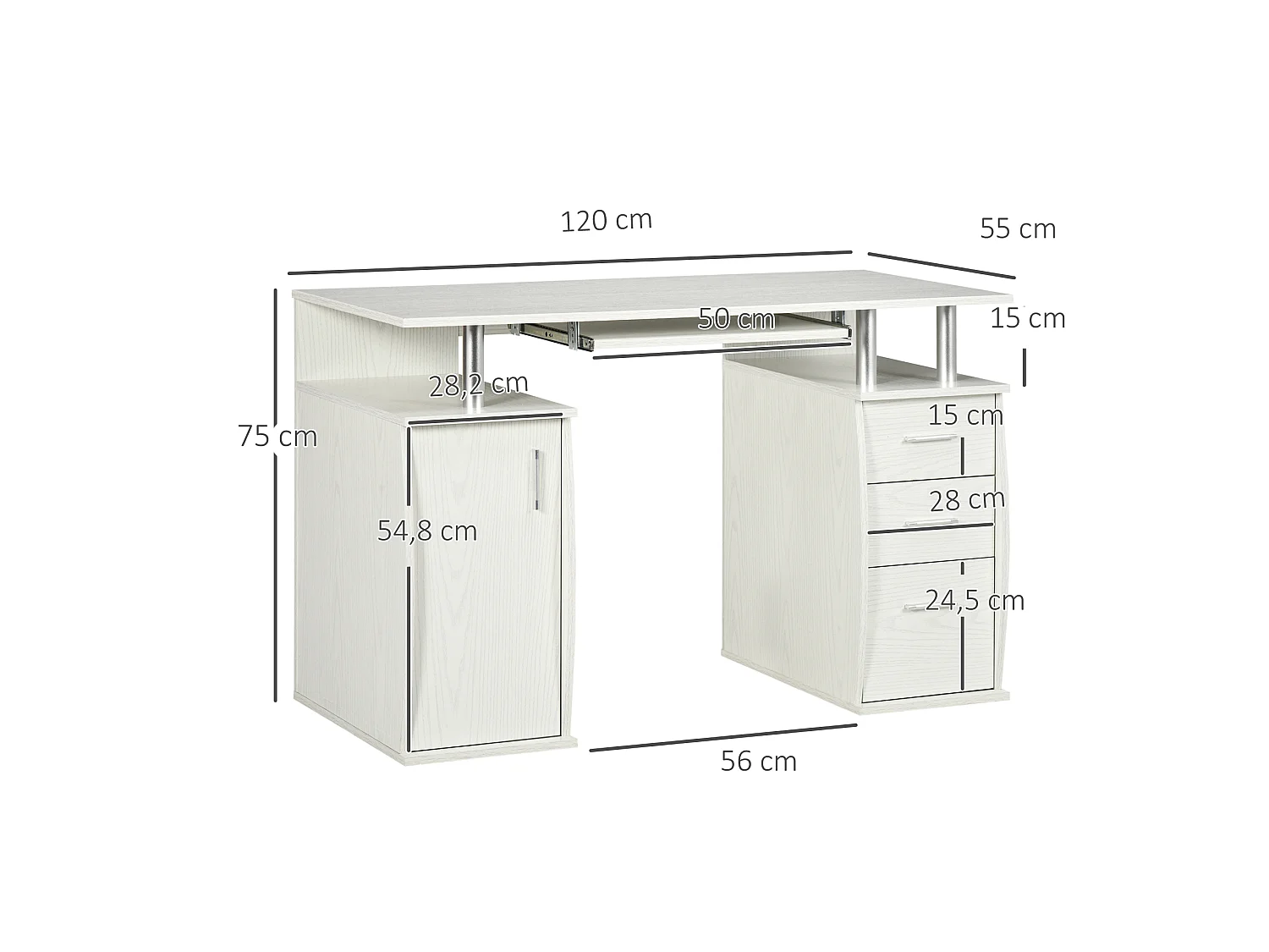 Bureau informatique multi-rangement design alu effet bois blanc