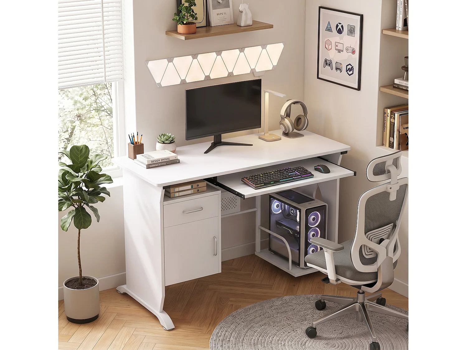 Bureau informatique design en mdf 100 L x 52 I x 75H cm blanc