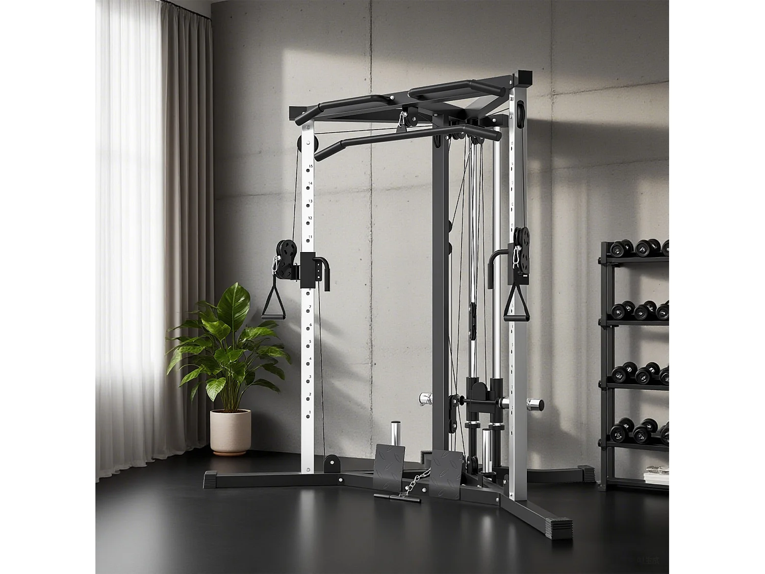 Station de musculation multifonction réglages multiples acier gris noir