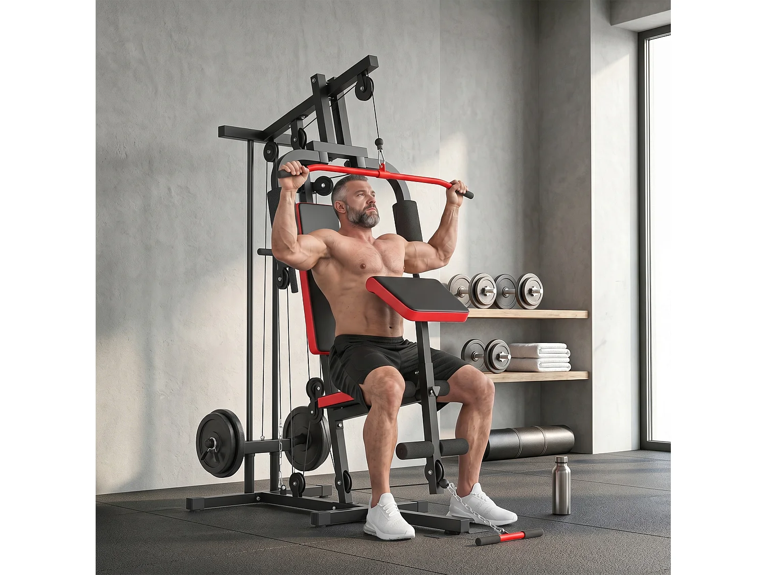 Station de musculation Fitness entrainement complet développé couché butterfly barre latissimus curler