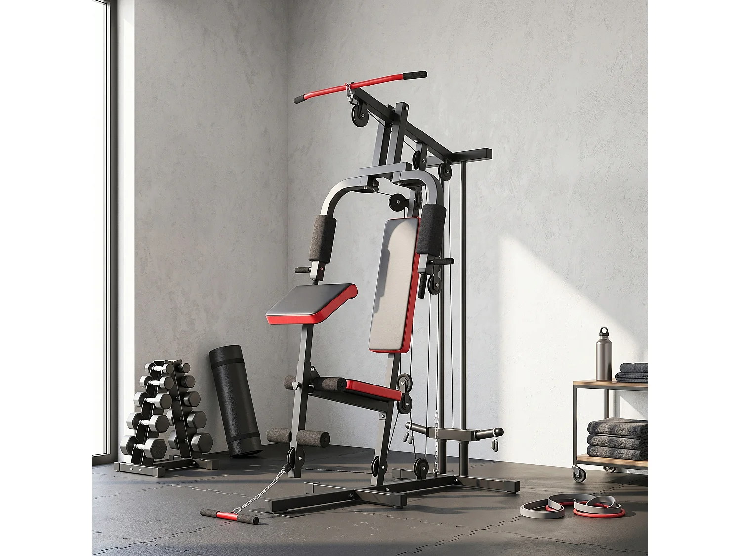 Station de musculation Fitness entrainement complet développé couché butterfly barre latissimus curler