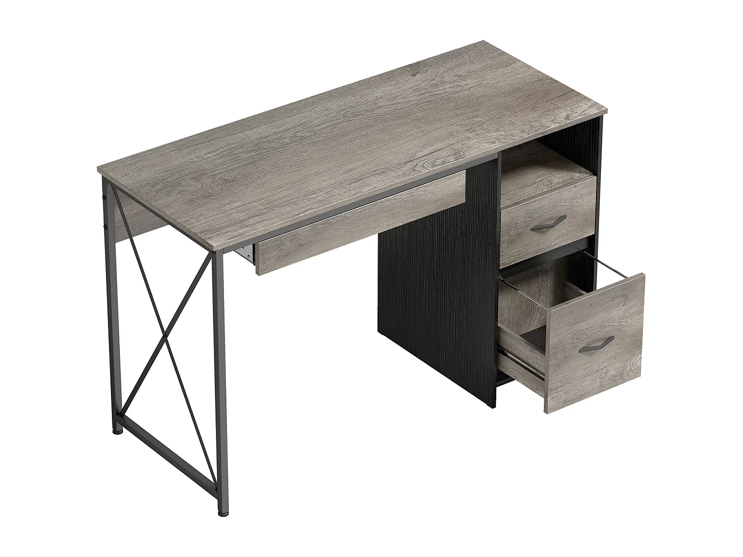 Bureau informatique design industriel acier noir effet bois gris