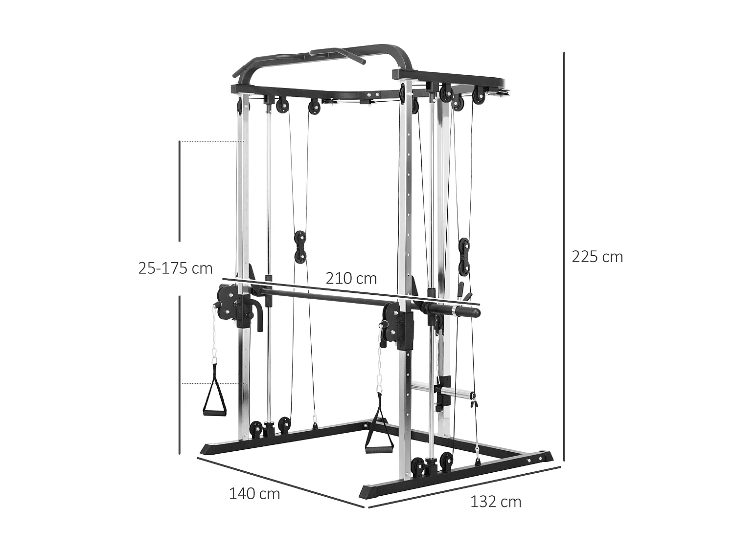 Station de musculation double polie barre de traction et barre longue musculation acier noir