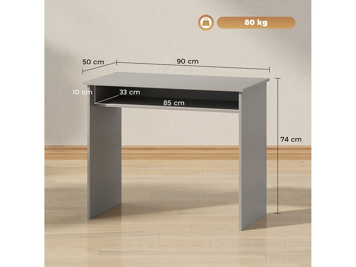 Bureau informatique multimédia compact étagère - 90 x 50 x 74 cm gris