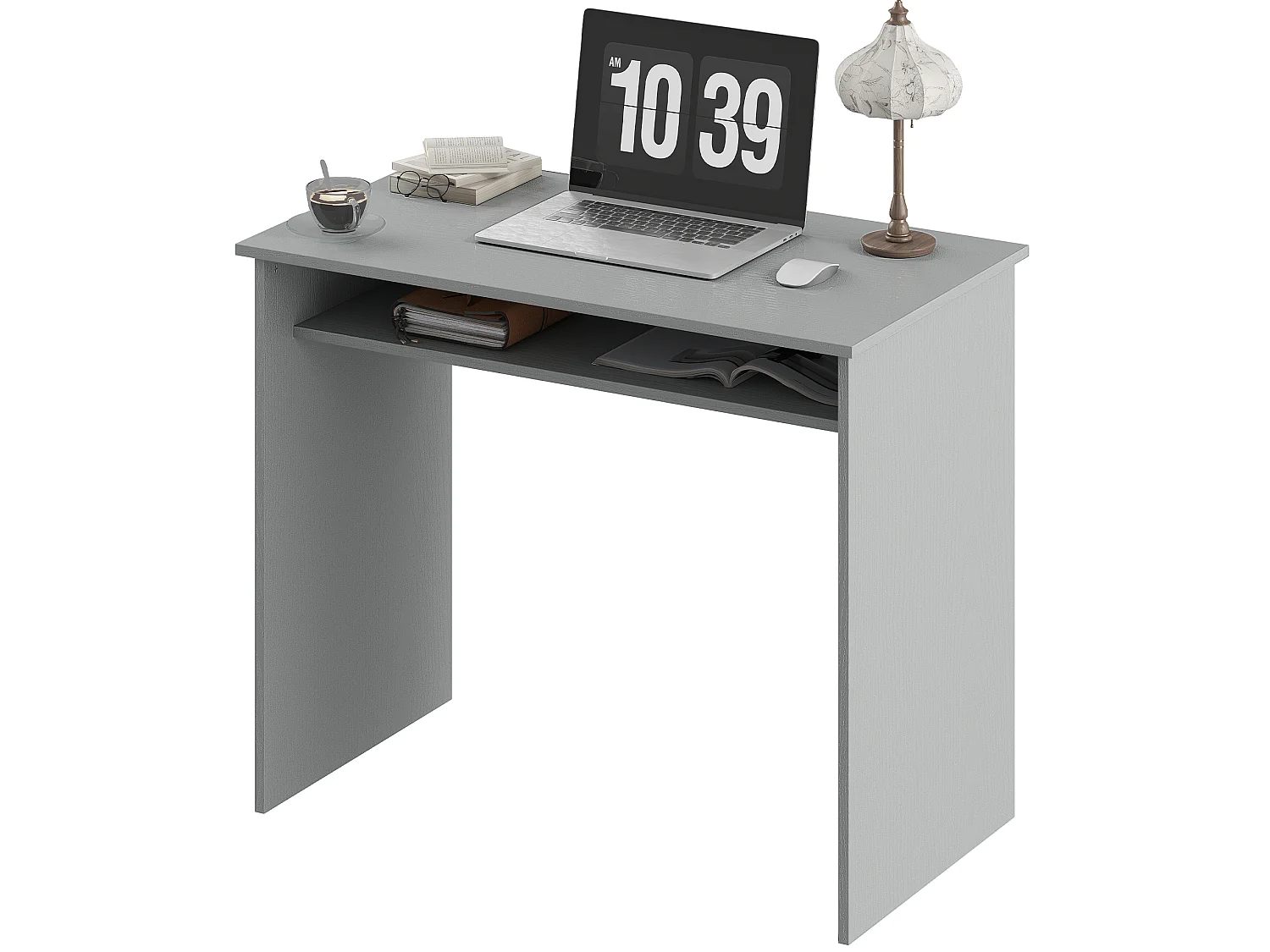 Bureau informatique multimédia compact étagère - 90 x 50 x 74 cm gris