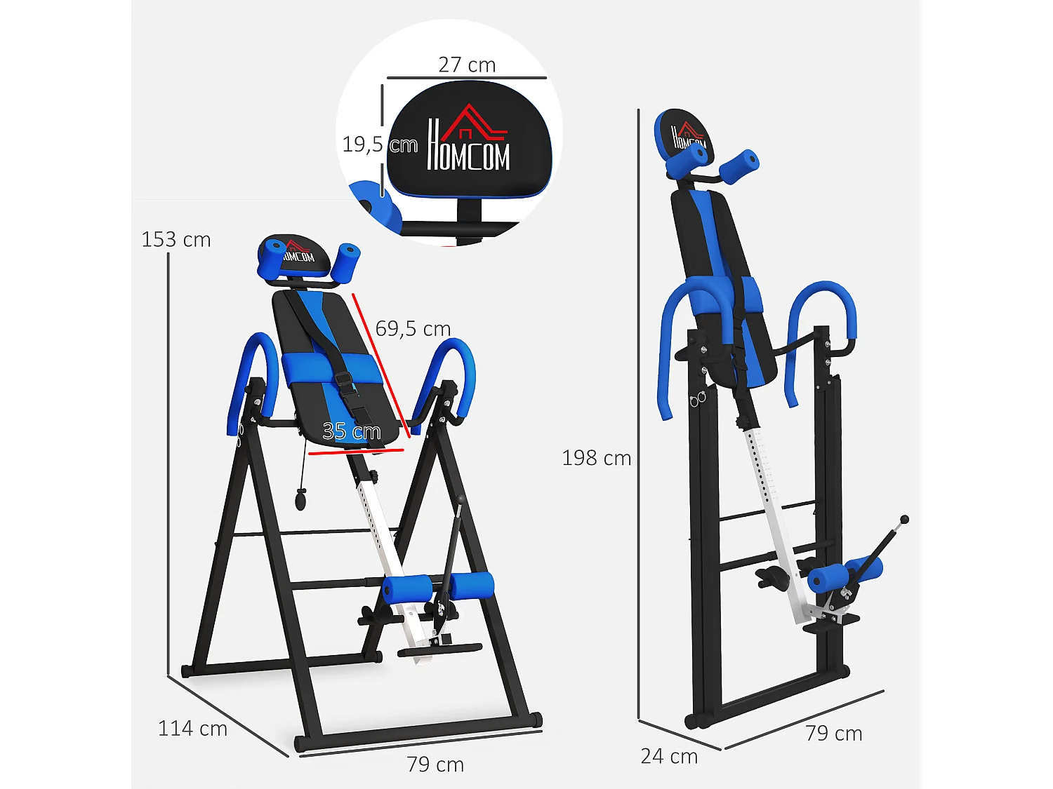 Table d'inversion de musculation pliable ceinture de sécurité réglable angle inversé ajustable 3 niveaux acier bleu noir