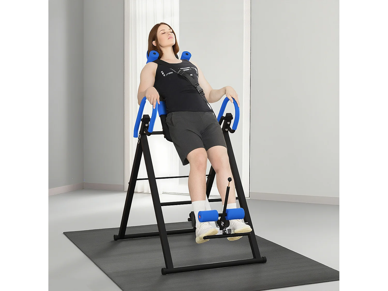 Table d'inversion de musculation pliable ceinture de sécurité réglable angle inversé ajustable 3 niveaux acier bleu noir