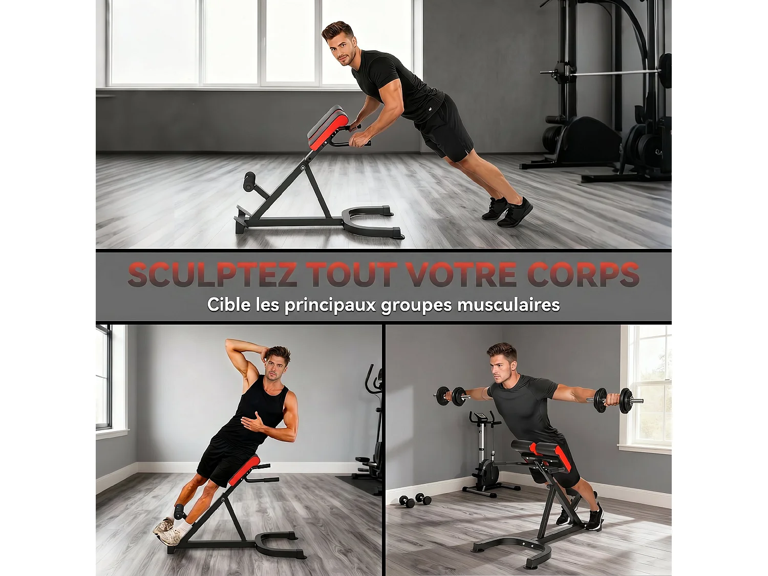Banc de musculation réglable 5 niv. - banc lombaire - banc hyperextension
