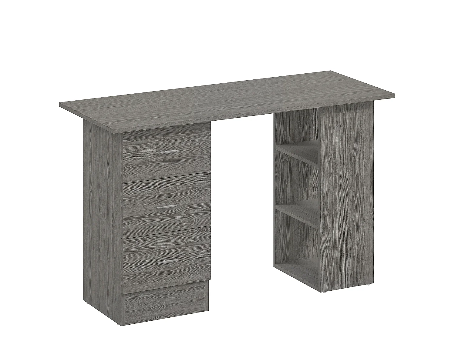 Bureau informatique table multi-fonctions 3 tiroirs 2 étagères dim. 120L x 49l x 72H cm MDF aspect bois gris