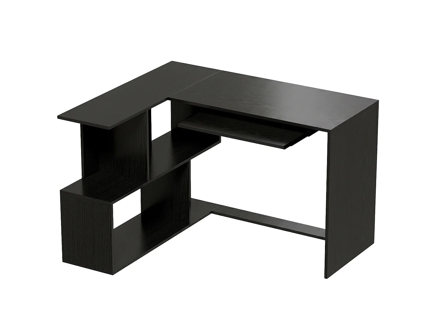 Bureau informatique - bureau d'angle 120 x 100 cm - tablette coulissante clavier, 4 niches - effet bois noir