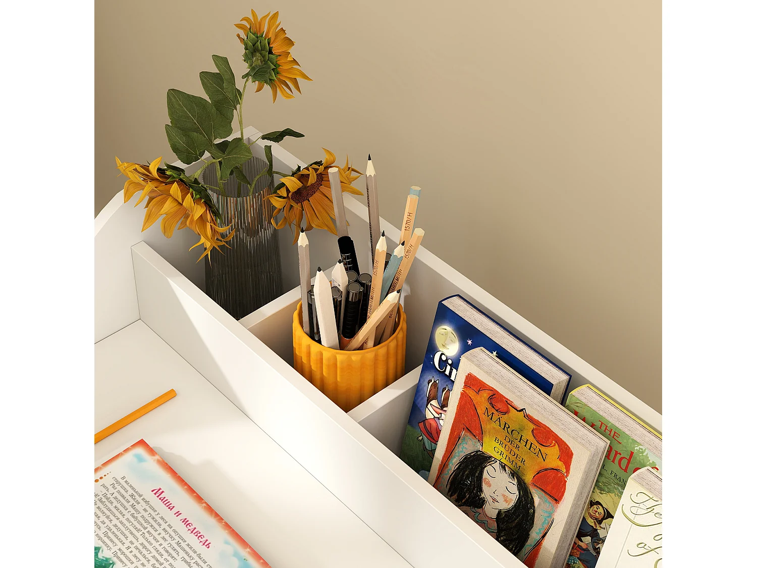Ensemble bureau et chaise enfant 3-8 ans - 5 compartiments de rangement - blanc