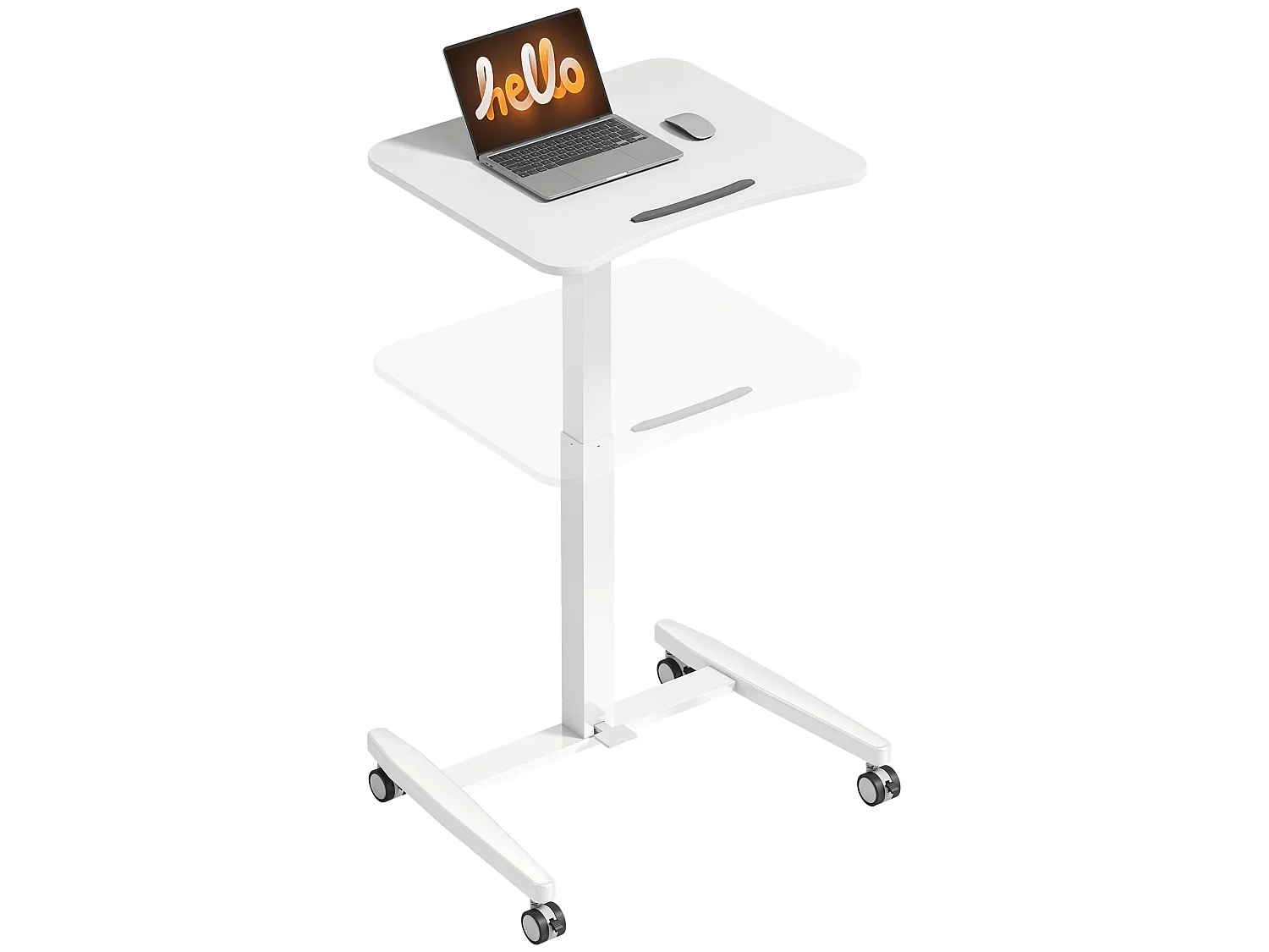 Bureau assis-debout mobile réglable table de lit 2 en 1 plateau inclinable blanc