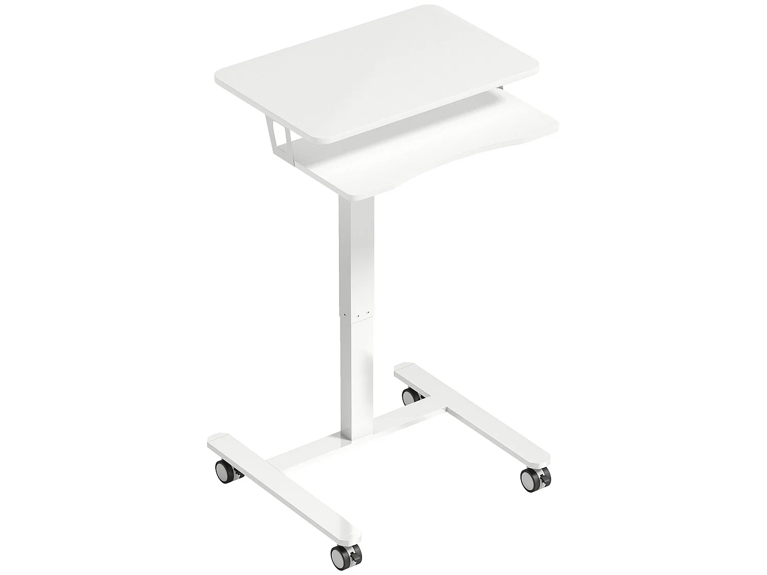Bureau assis-debout mobile réglable table de lit 2 en 1 acier MDF blanc