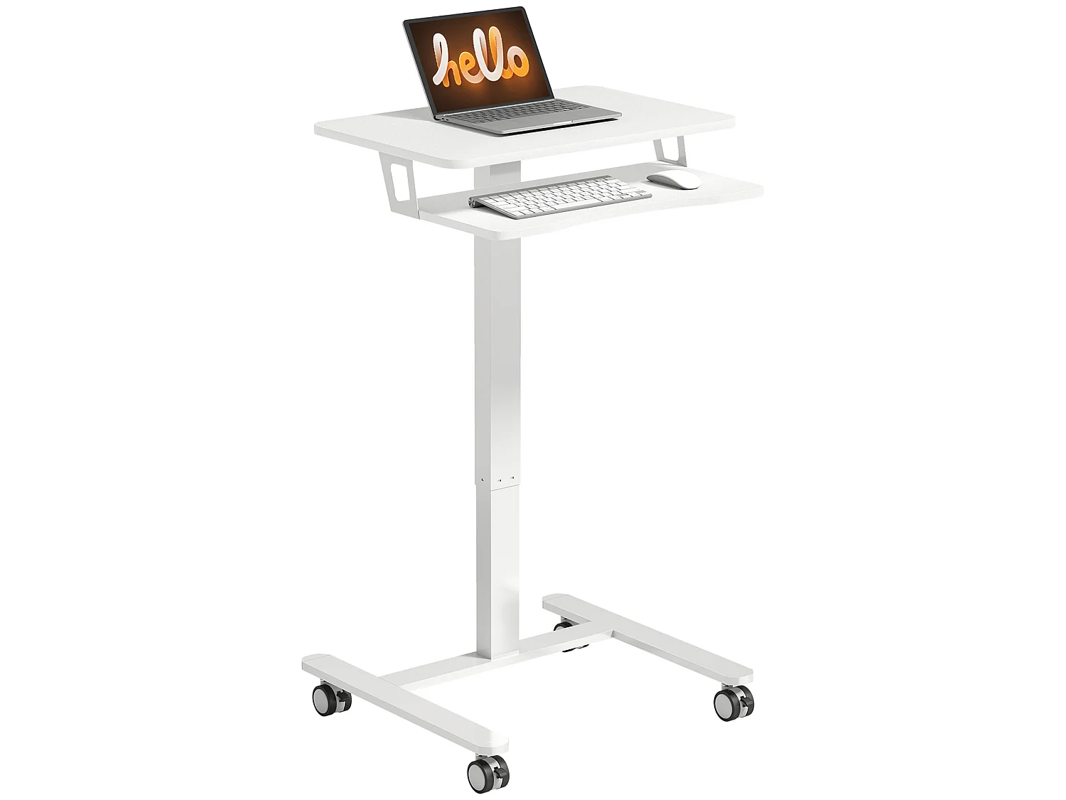 Bureau assis-debout mobile réglable table de lit 2 en 1 acier MDF blanc