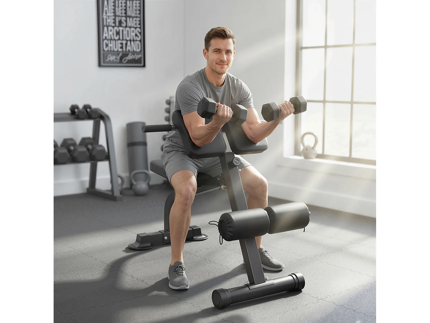 Banc de musculation pliable réglable - banc à abdominaux et lombaires - noir