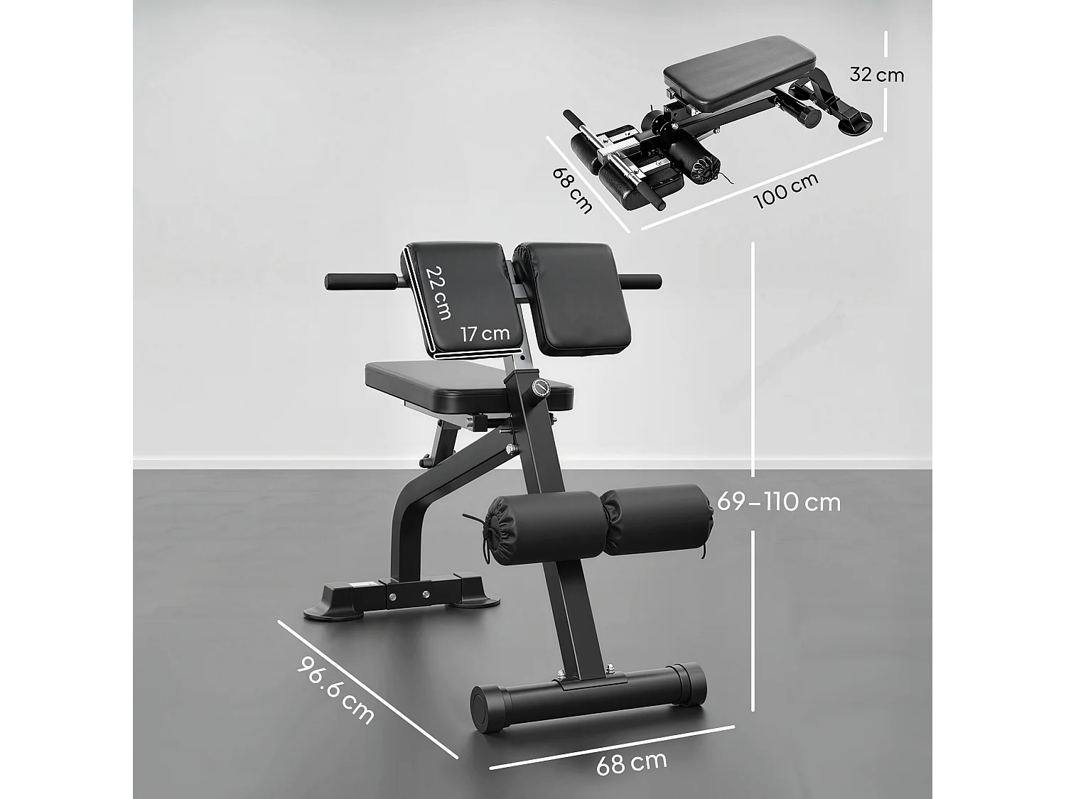 Banc de musculation pliable réglable - banc à abdominaux et lombaires - noir