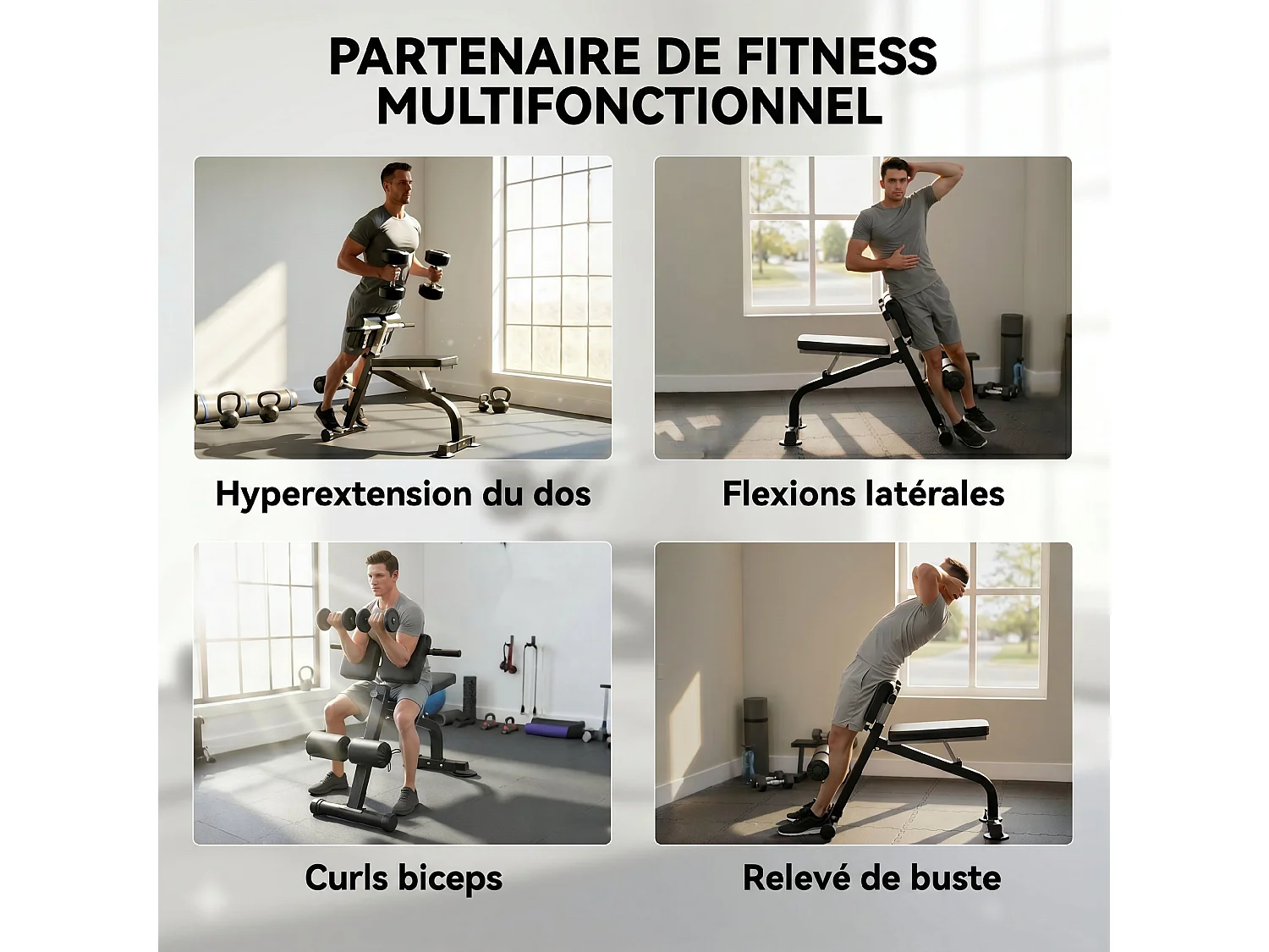 Banc de musculation pliable réglable - banc à abdominaux et lombaires - noir