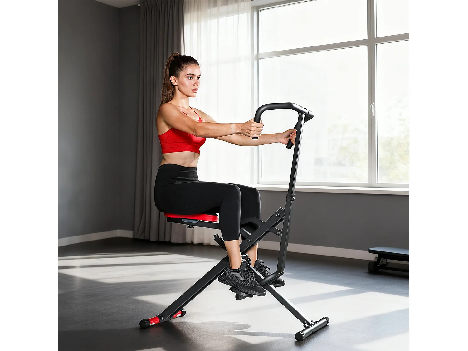 Machine à adominaux - appareil de fitness pliable réglable - rouge noir