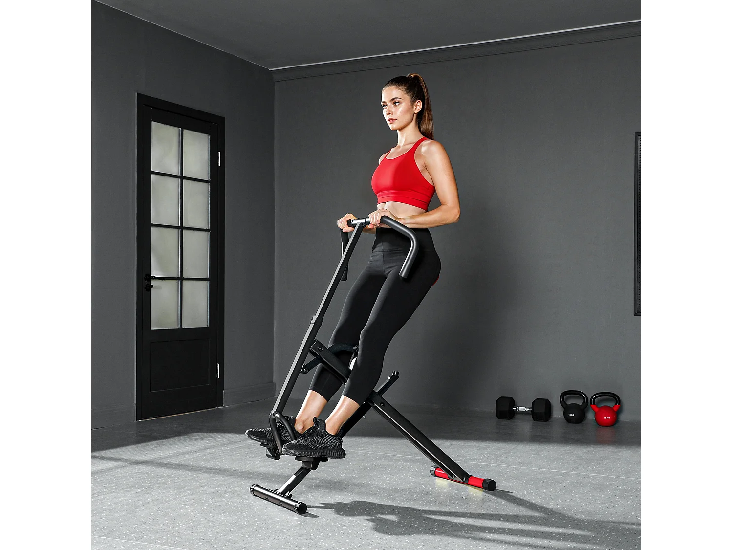 Machine à adominaux - appareil de fitness pliable réglable - rouge noir