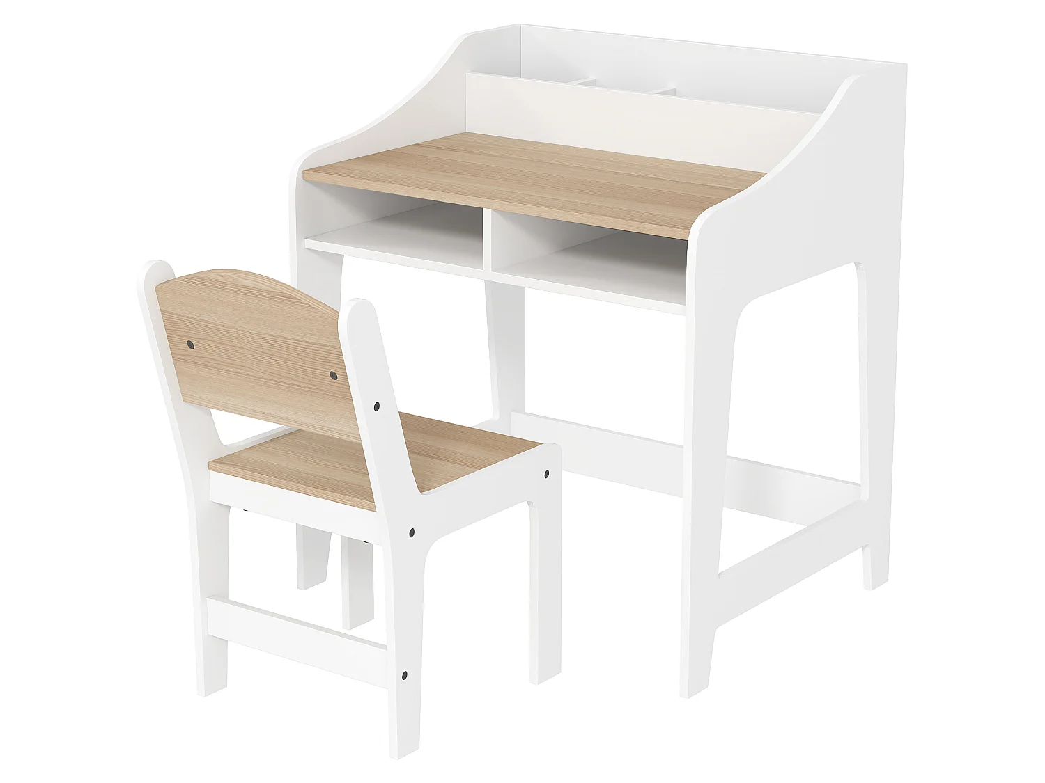 Ensemble bureau et chaise enfant 3-8 ans - 5 compartiments de rangement - blanc effet bois naturel