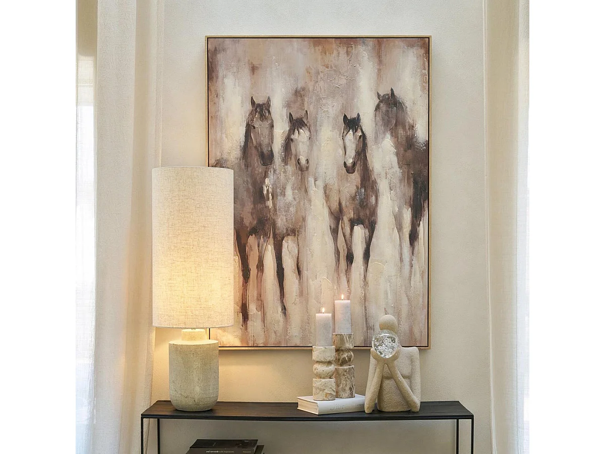 Tableau Déco Chevaux "Malte" 102x142cm Beige