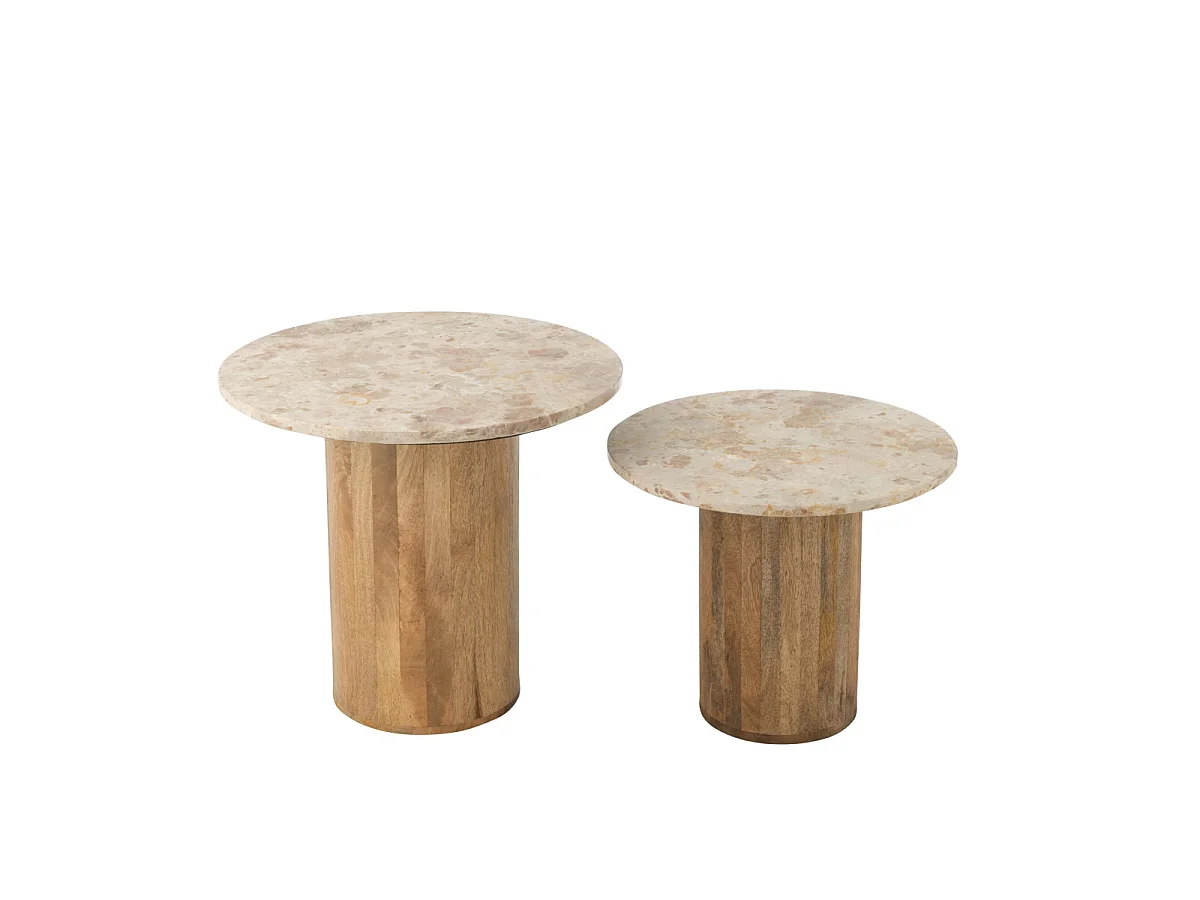 Lot de 2 Tables Basses en Marbre "Eula" 56cm Beige